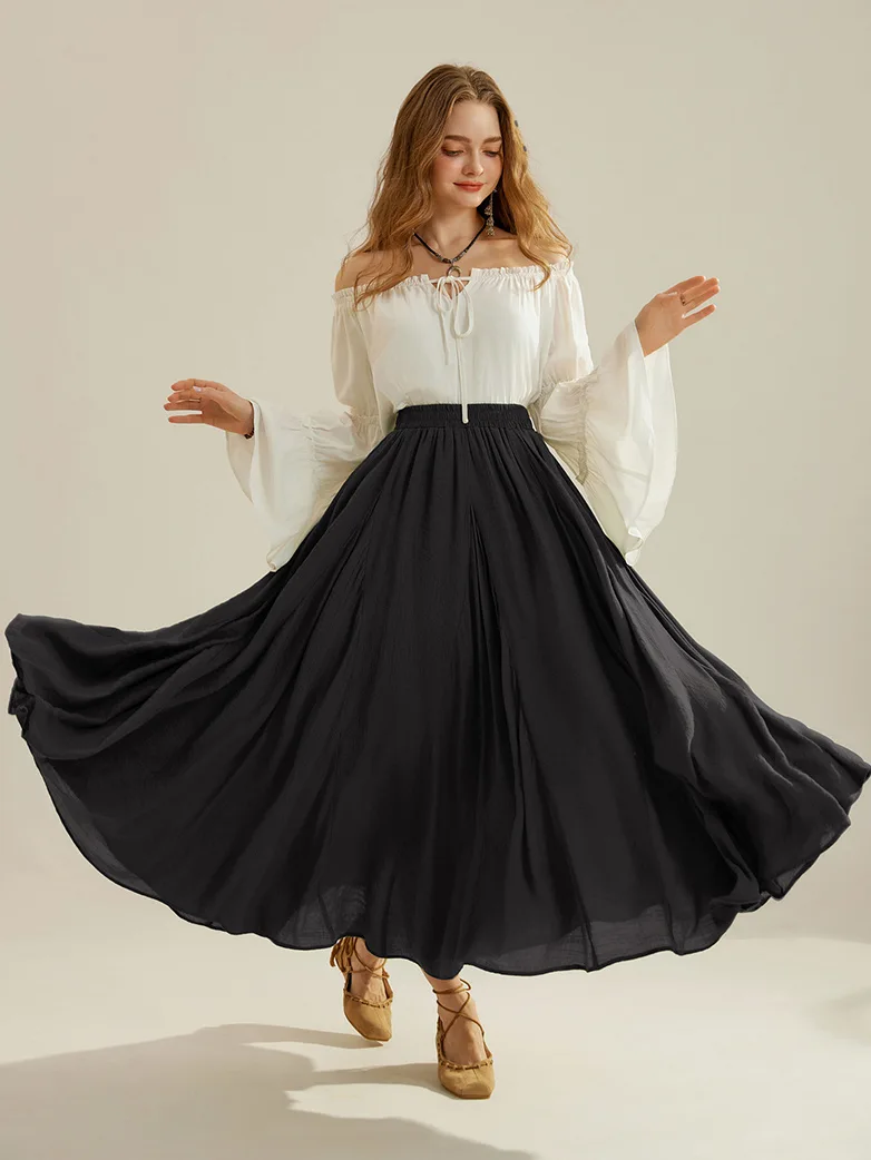 Renaissance Elastic Waist Fairy Swing Pockets Skirt - Image 26
