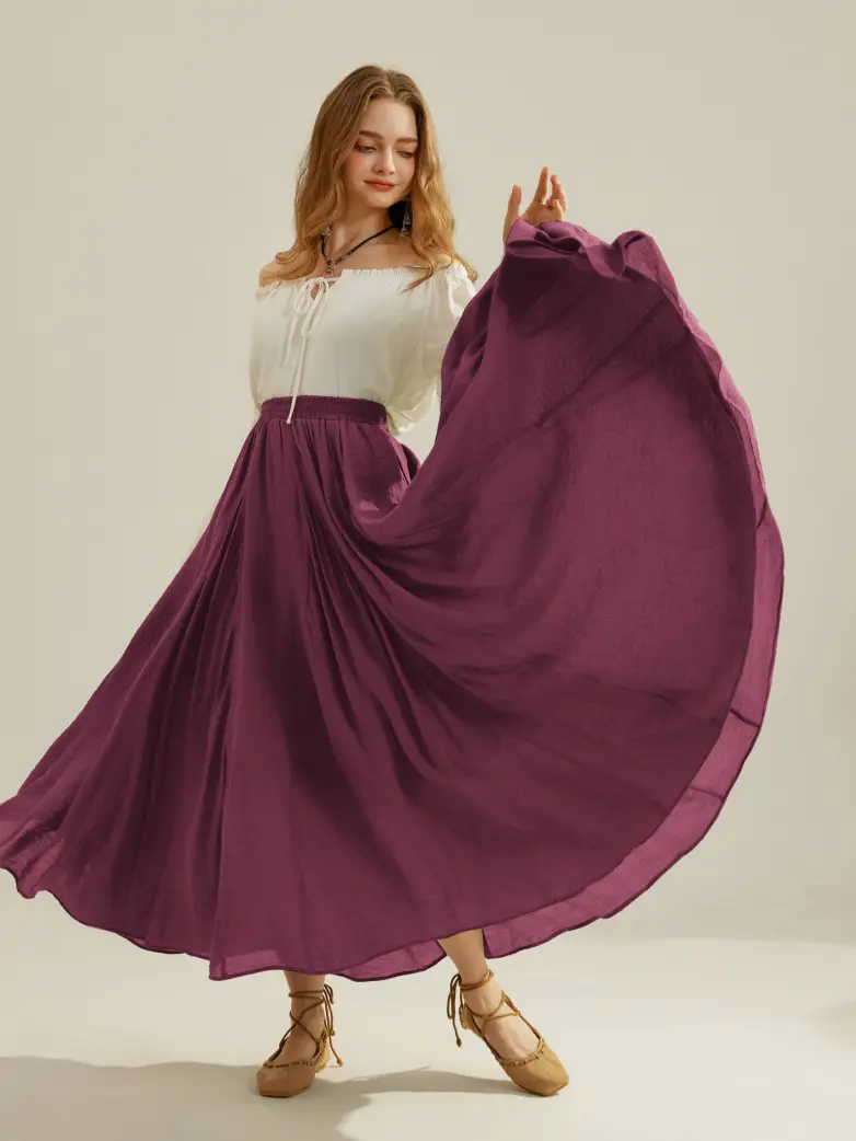 Renaissance Elastic Waist Fairy Swing Pockets Skirt - Image 80