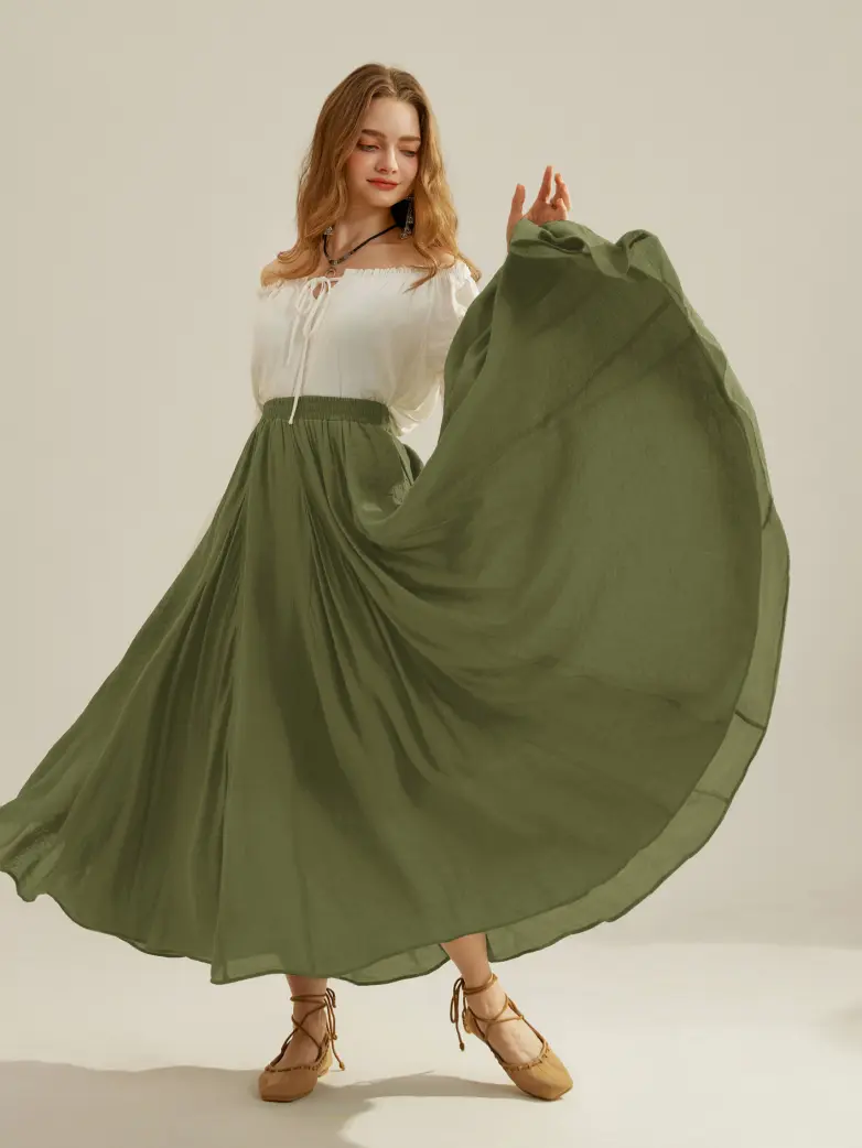 Renaissance Elastic Waist Fairy Swing Pockets Skirt - Image 86