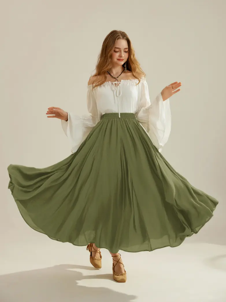 Renaissance Elastic Waist Fairy Swing Pockets Skirt - Image 84