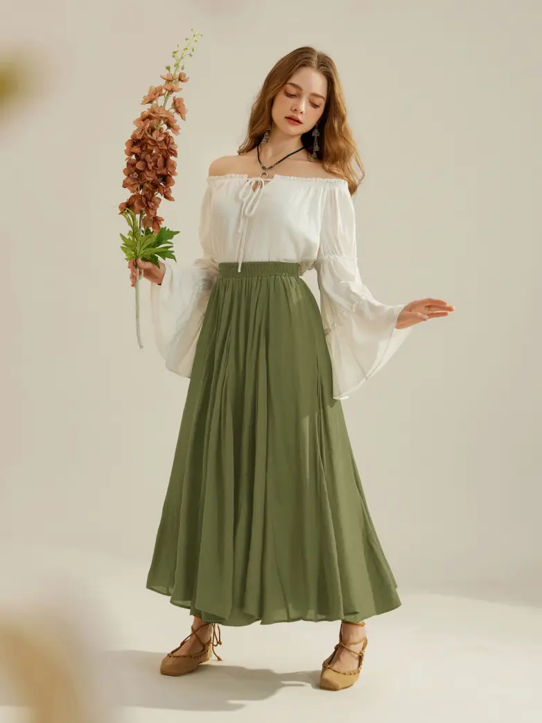 Renaissance Elastic Waist Fairy Swing Pockets Skirt - Image 85
