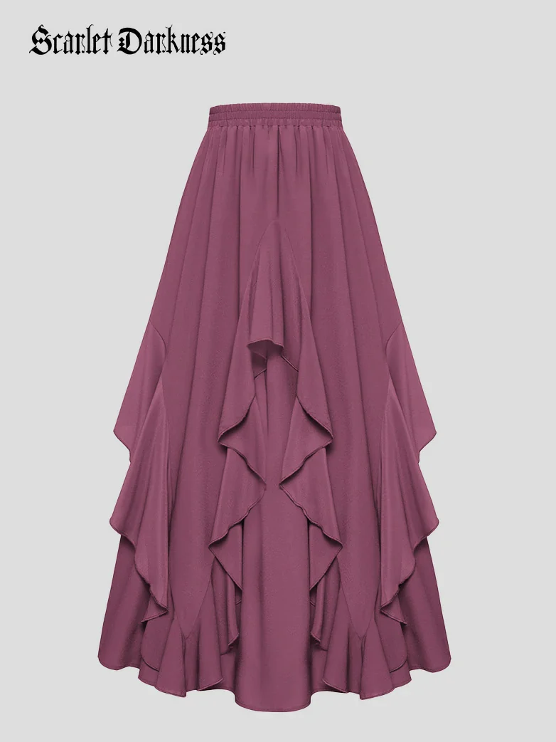 Women Renaissance Pirate Ruffle Hem Chiffon Skirt - Image 30