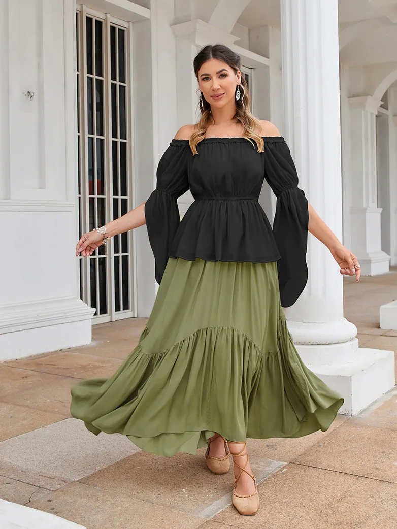 Renaissance Slit Sleeve Off Shoulder Chiffon Tops - Image 11