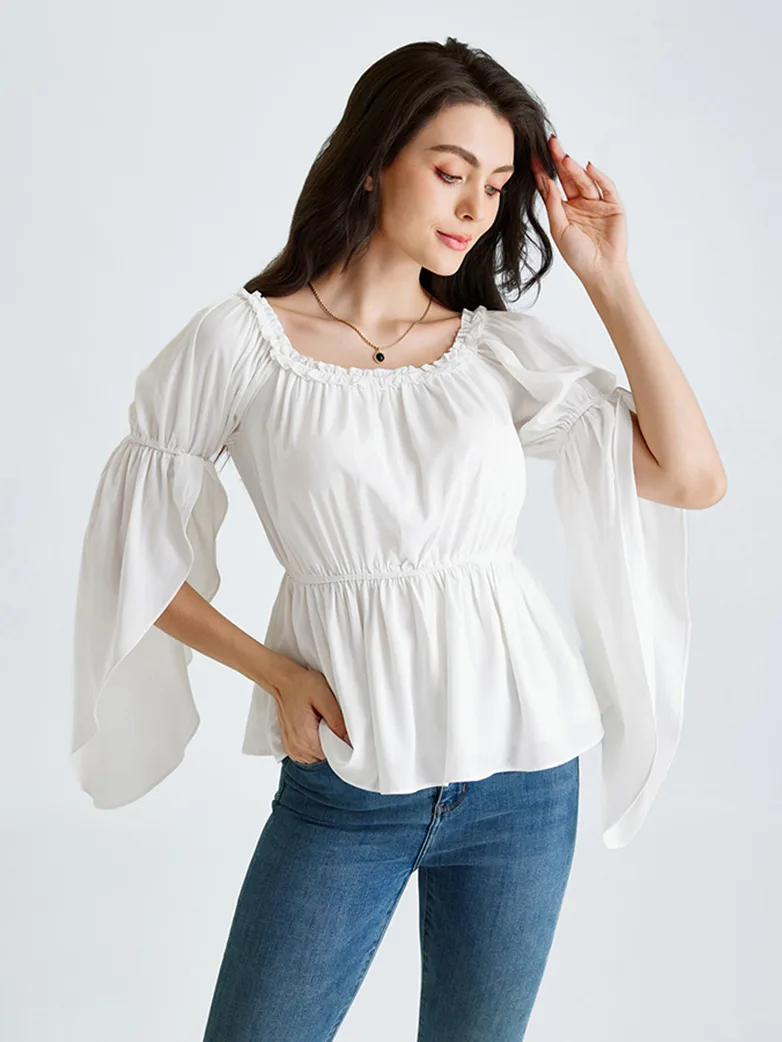 Renaissance Slit Sleeve Off Shoulder Chiffon Tops - Image 17