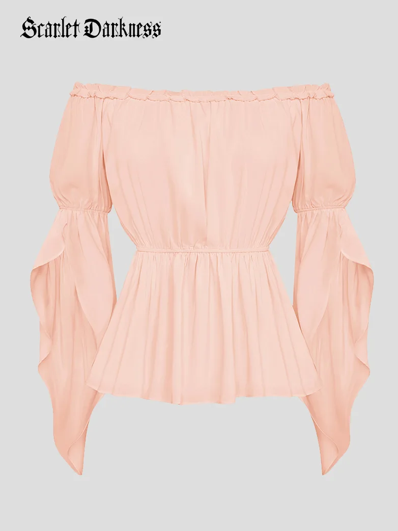 Renaissance Slit Sleeve Off Shoulder Chiffon Tops - Image 18