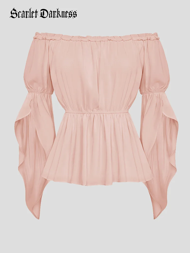 Renaissance Slit Sleeve Off Shoulder Chiffon Tops - Image 21