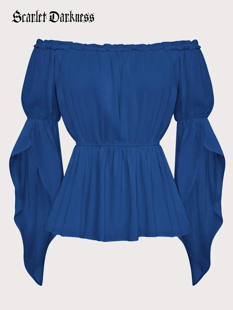 Renaissance Slit Sleeve Off Shoulder Chiffon Tops - Image 23