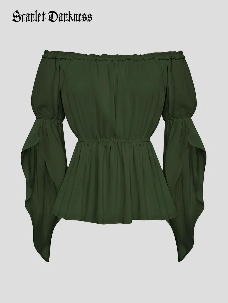 Renaissance Slit Sleeve Off Shoulder Chiffon Tops - Image 27