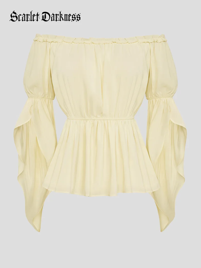Renaissance Slit Sleeve Off Shoulder Chiffon Tops - Image 5