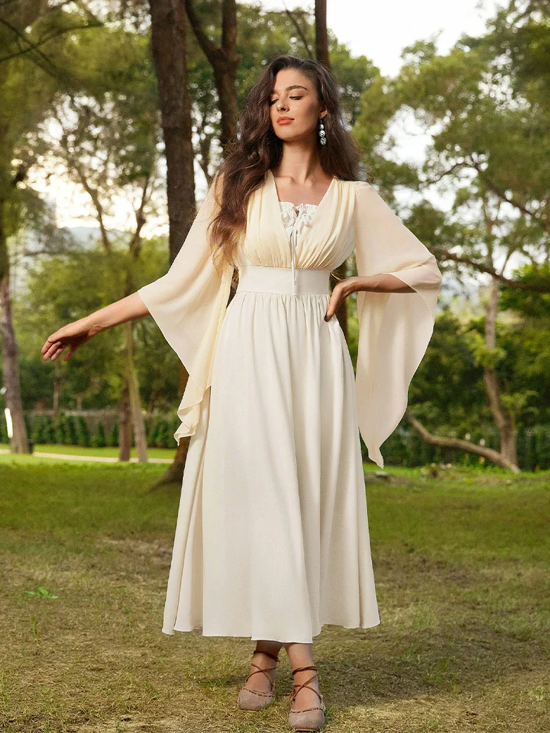 Renaissance Fantasy Front Slit Maxi Pockets Dress - Image 27