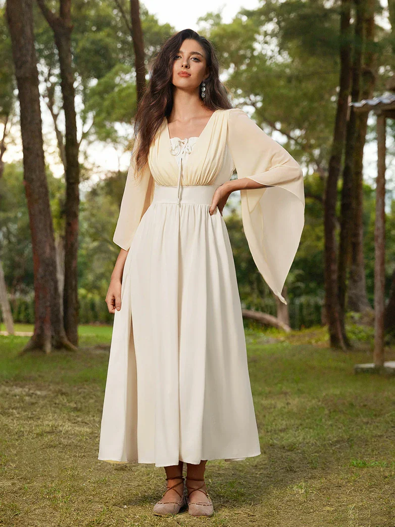 Renaissance Fantasy Front Slit Maxi Pockets Dress - Image 28