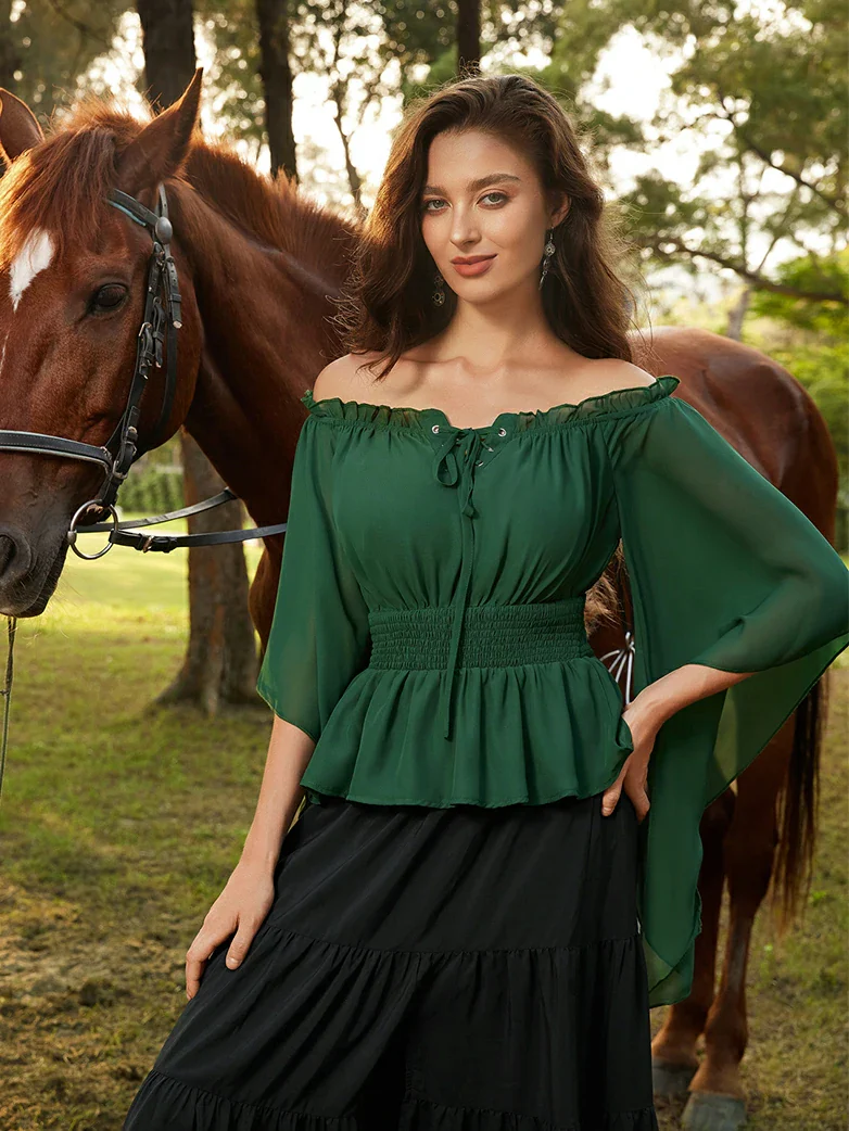 Renaissance Flowing Off-Shoulder Witch Tops - Image 22