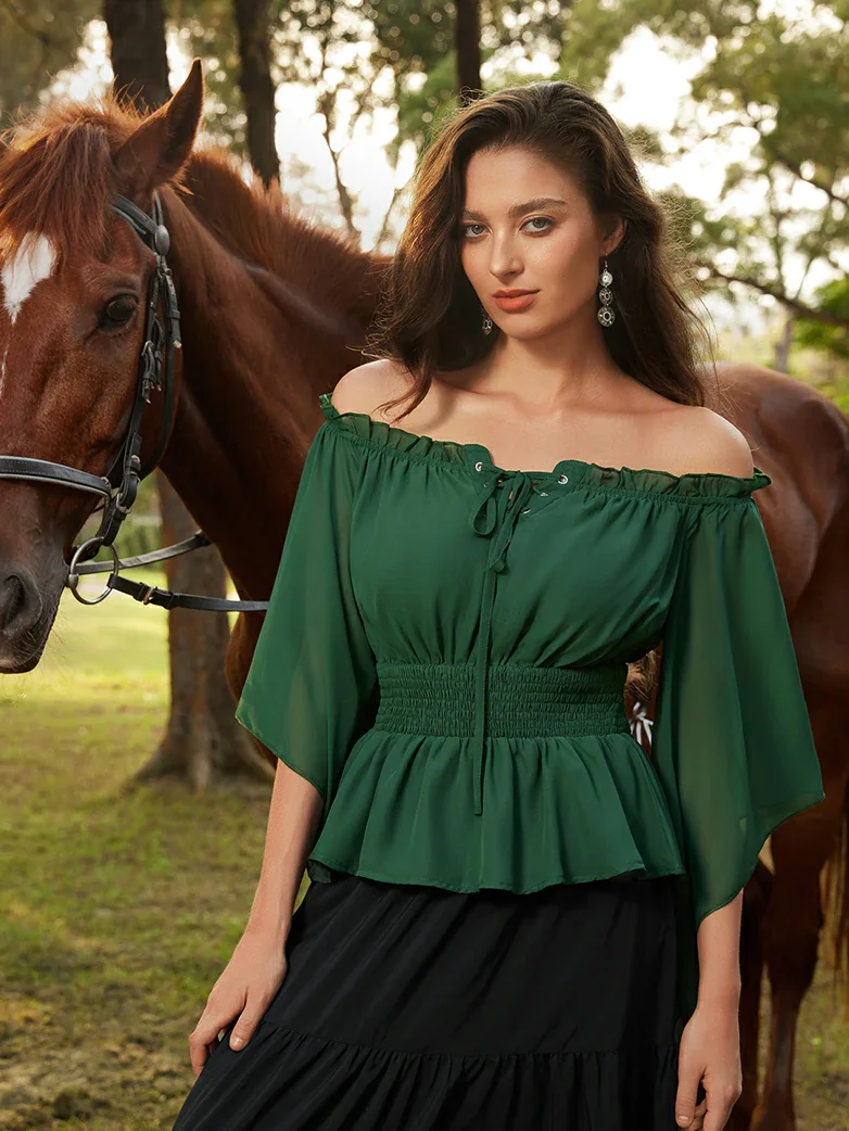Renaissance Flowing Off-Shoulder Witch Tops - Image 23