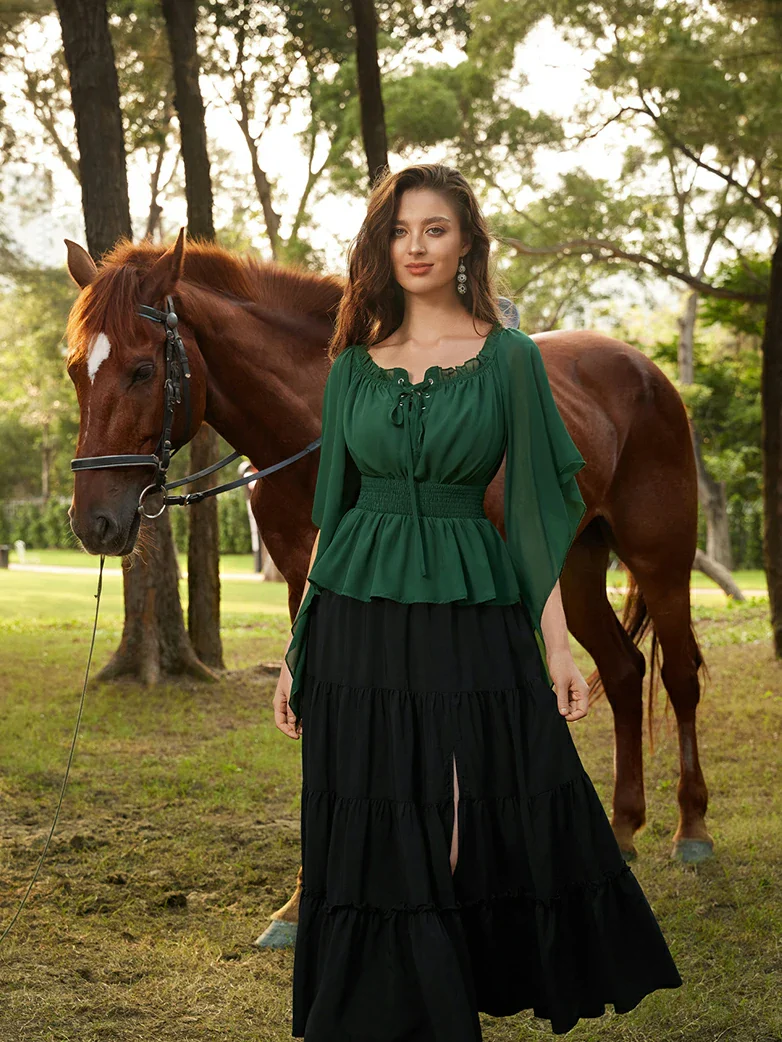 Renaissance Flowing Off-Shoulder Witch Tops - Image 24