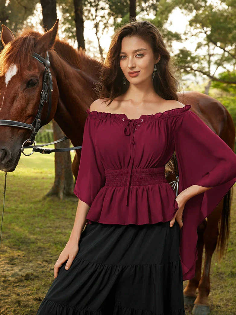 Renaissance Flowing Off-Shoulder Witch Tops - Image 28