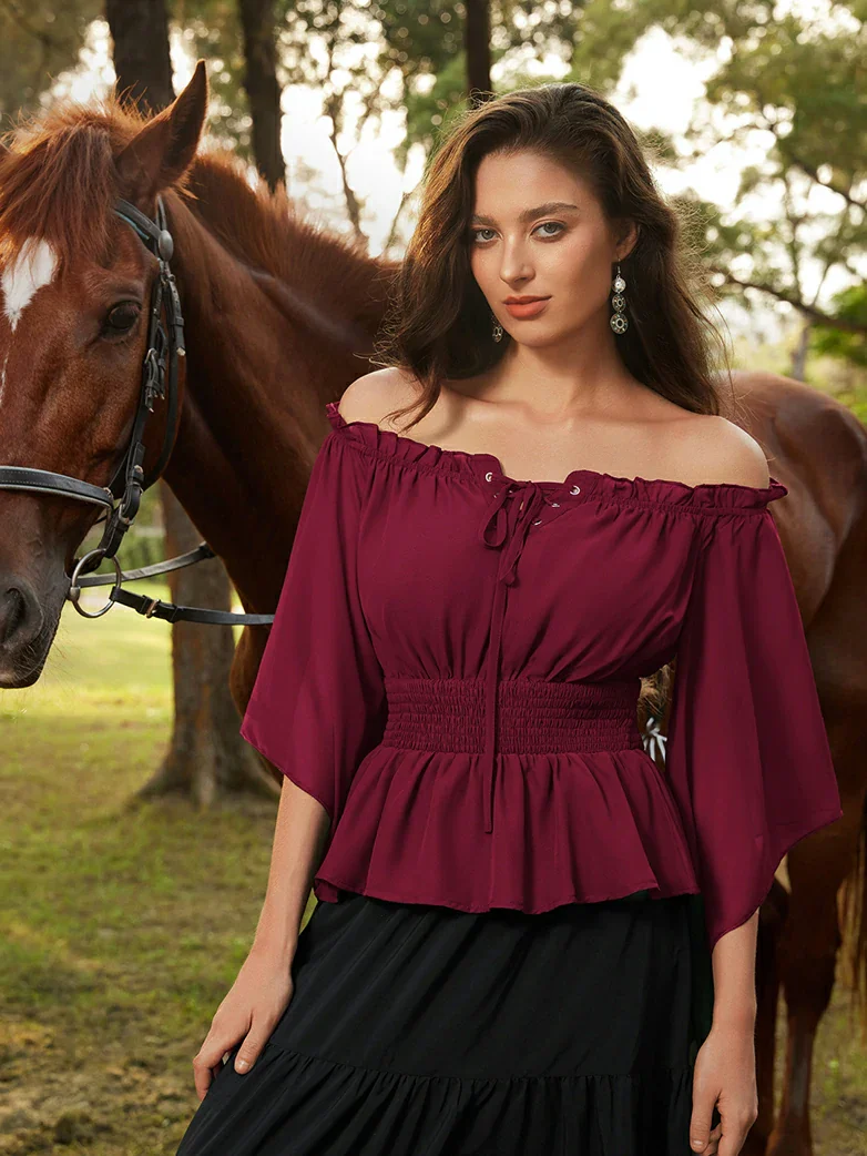 Renaissance Flowing Off-Shoulder Witch Tops - Image 29