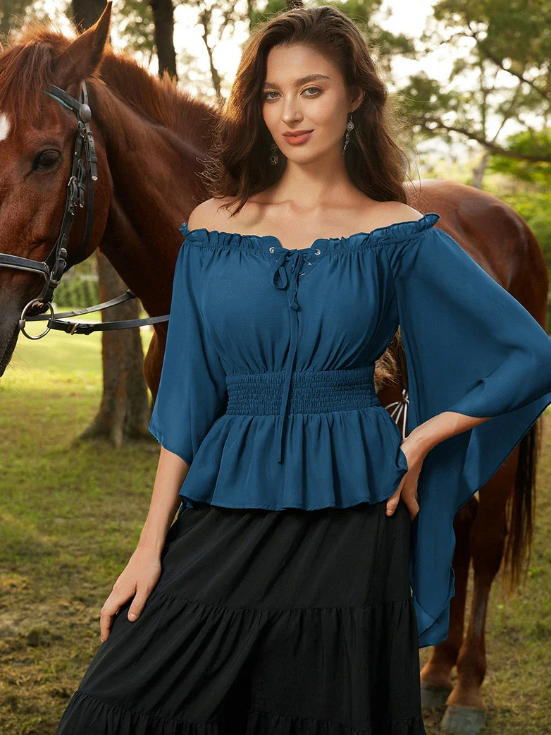 Renaissance Flowing Off-Shoulder Witch Tops - Image 33