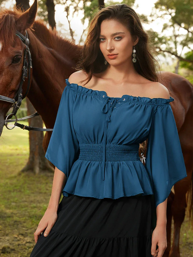 Renaissance Flowing Off-Shoulder Witch Tops - Image 35