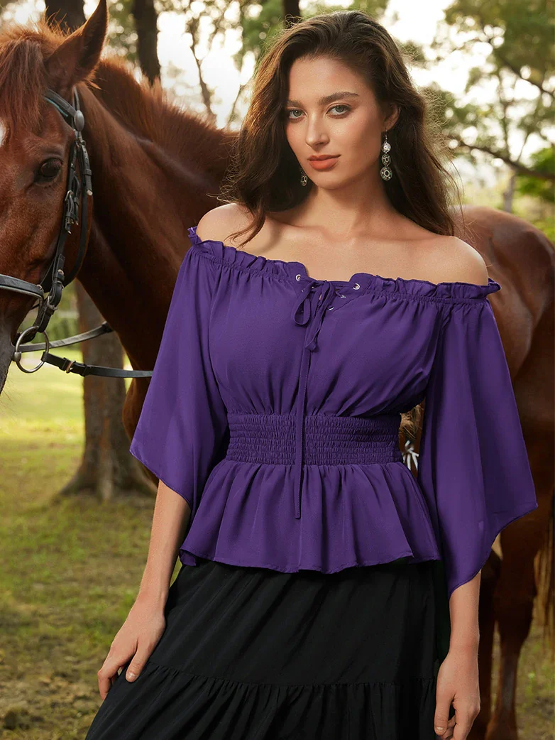 Renaissance Flowing Off-Shoulder Witch Tops - Image 44