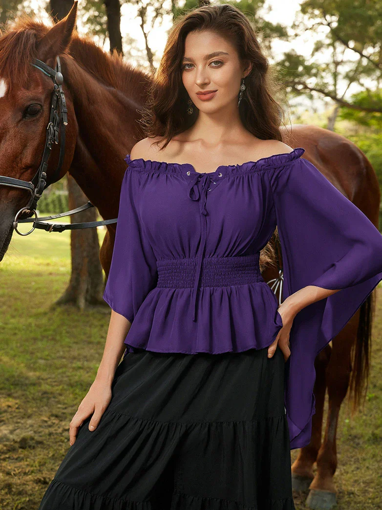 Renaissance Flowing Off-Shoulder Witch Tops - Image 45