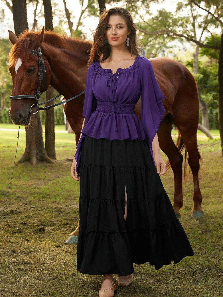 Renaissance Flowing Off-Shoulder Witch Tops - Image 46