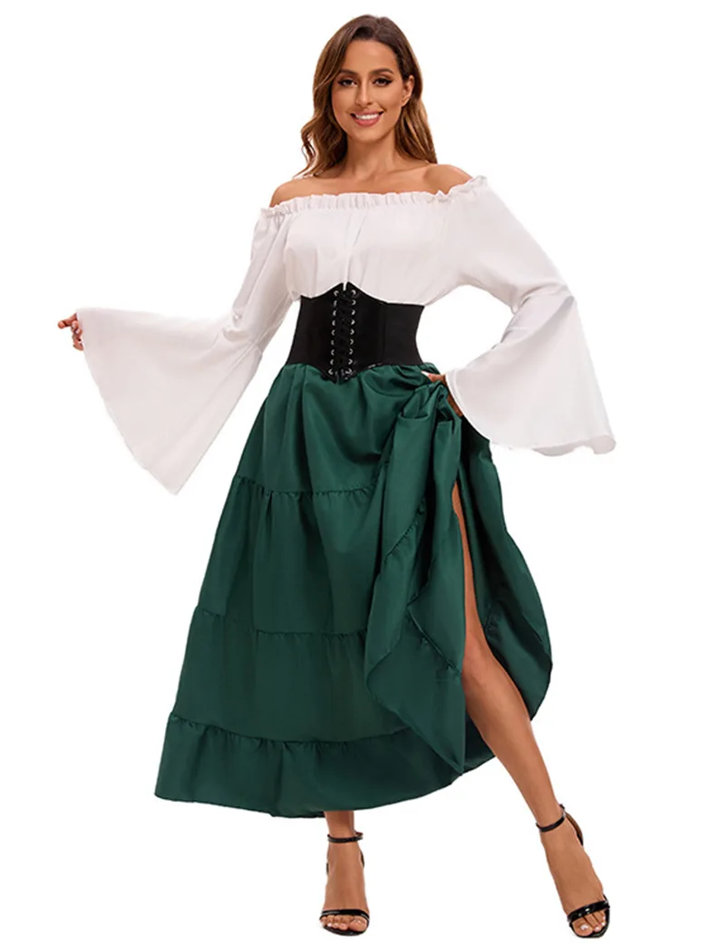 Off the Shoulder Renaissance Outfits in Spliced Two-piece
