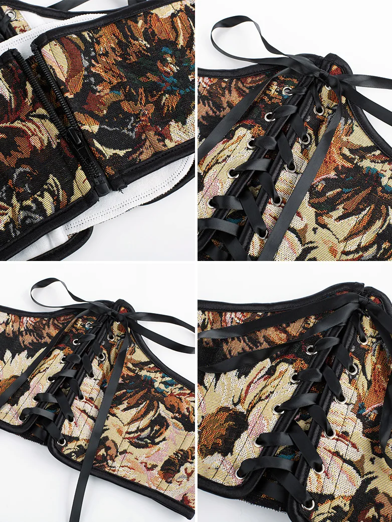 Renaissance Corset Women Lace-up Waist Belt with Zip - Image 42