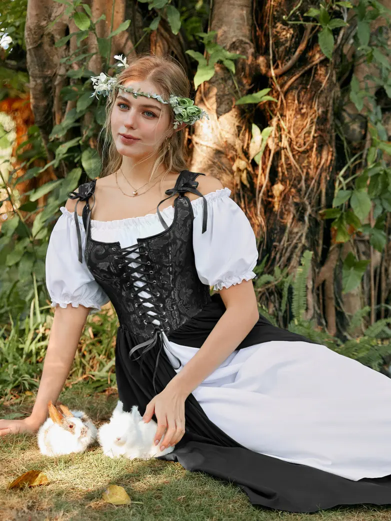 Renaissance Off Shoulder Dress+Boned Pocket Overdress - Image 20