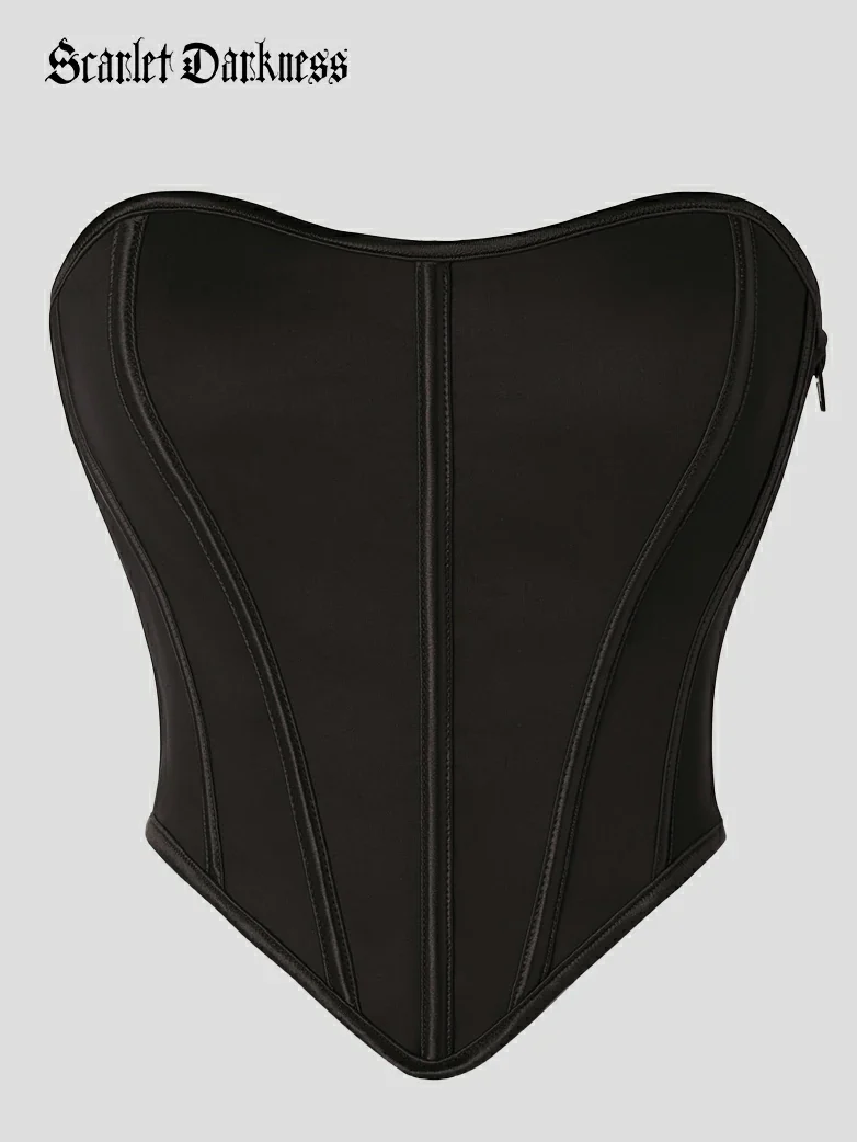 Victorian Cotton Corset Top Bustier with Bones and Zip