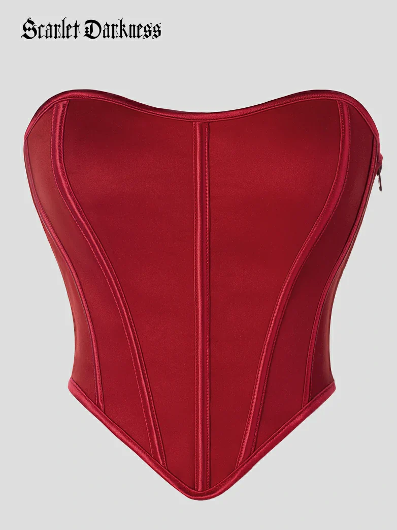Victorian Cotton Corset Top Bustier with Bones and Zip - Image 13