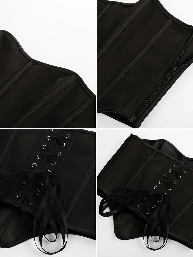 Victorian Cotton Corset Top Bustier with Bones and Zip - Image 6