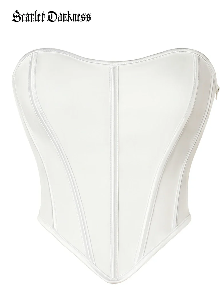 Victorian Cotton Corset Top Bustier with Bones and Zip - Image 8