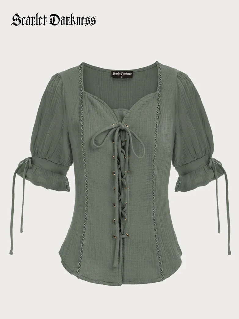 Renaissance Lace up Comfy Cotton Peasant Tops