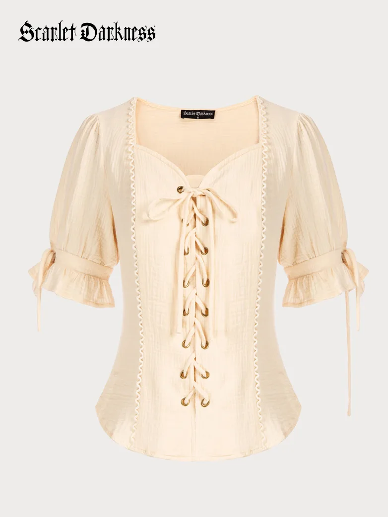 Renaissance Lace up Comfy Cotton Peasant Tops - Image 10
