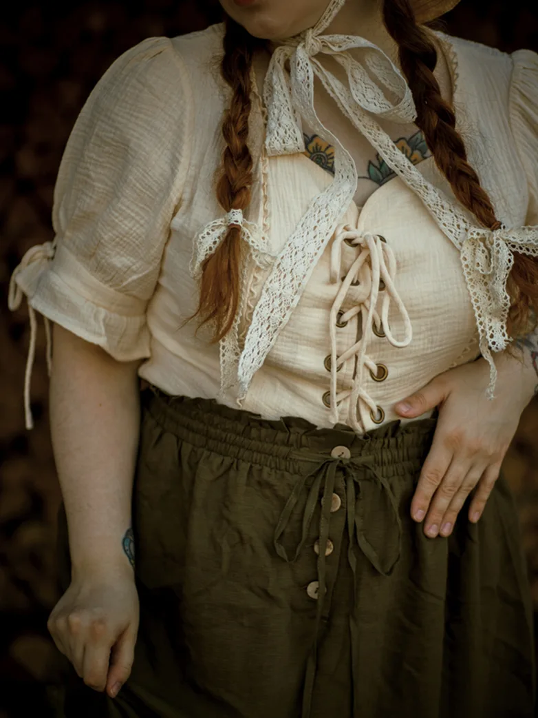 Renaissance Lace up Comfy Cotton Peasant Tops - Image 11