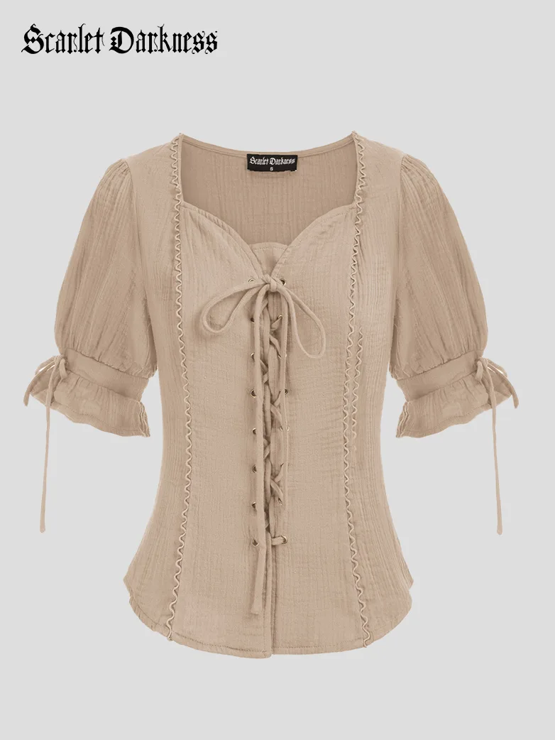 Renaissance Lace up Comfy Cotton Peasant Tops - Image 14