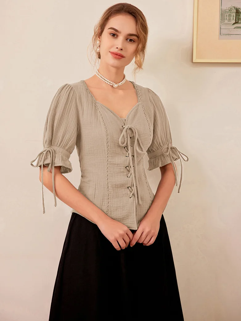 Renaissance Lace up Comfy Cotton Peasant Tops - Image 15