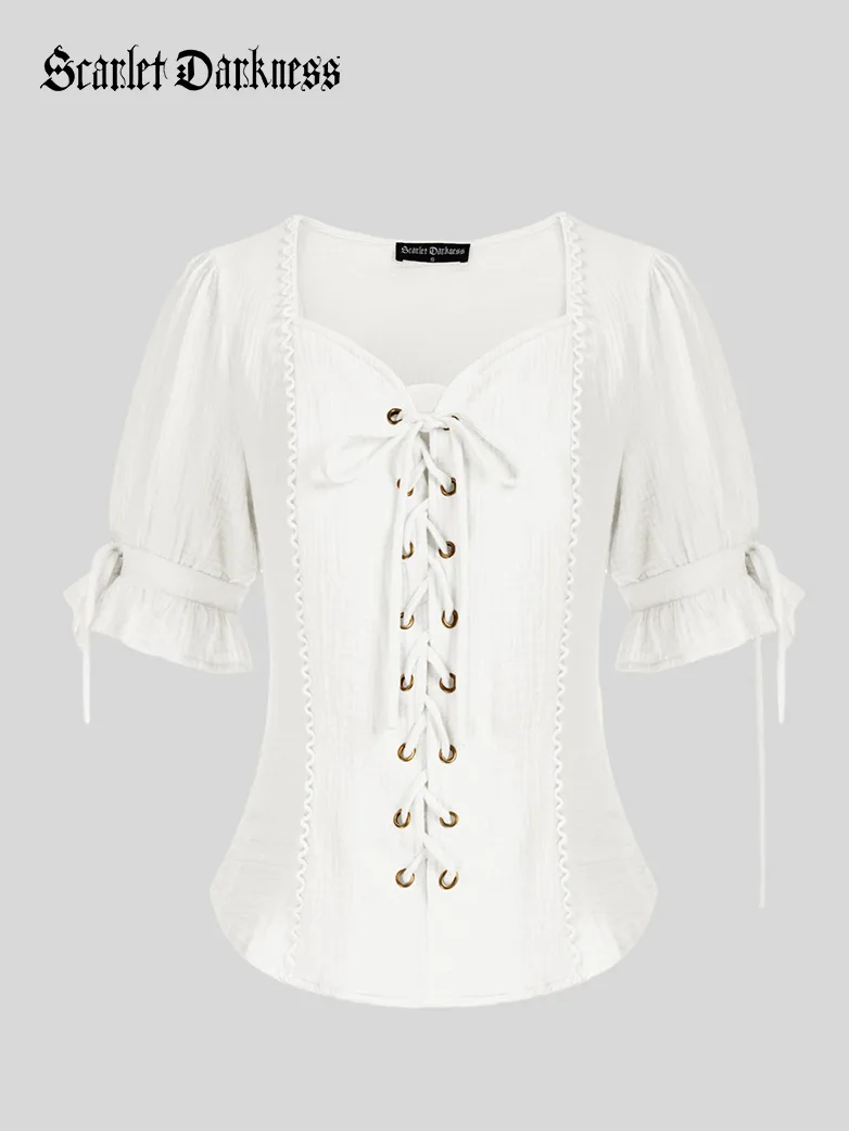 Renaissance Lace up Comfy Cotton Peasant Tops - Image 20