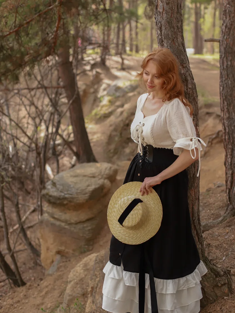 Renaissance Lace up Comfy Cotton Peasant Tops - Image 22