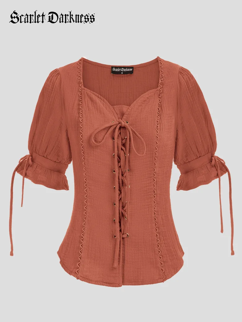 Renaissance Lace up Comfy Cotton Peasant Tops - Image 24