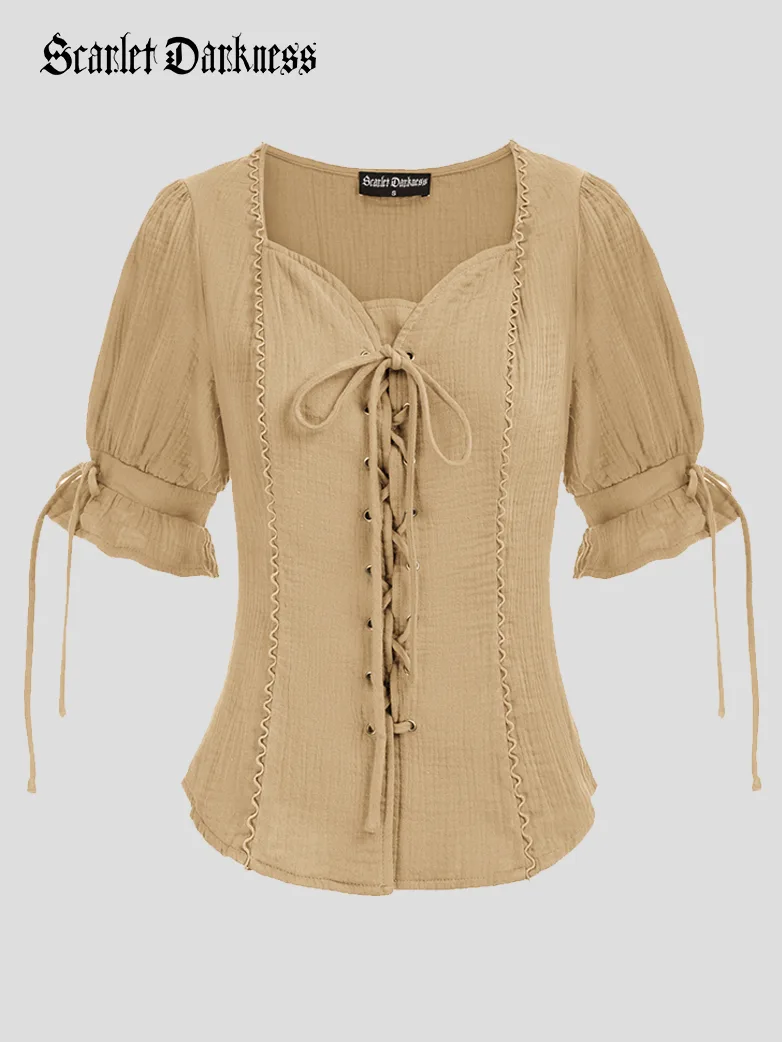 Renaissance Lace up Comfy Cotton Peasant Tops - Image 26