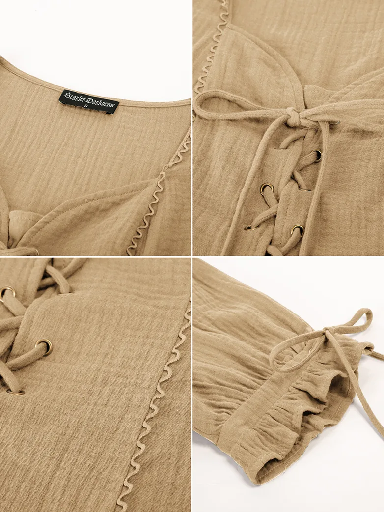 Renaissance Lace up Comfy Cotton Peasant Tops - Image 27