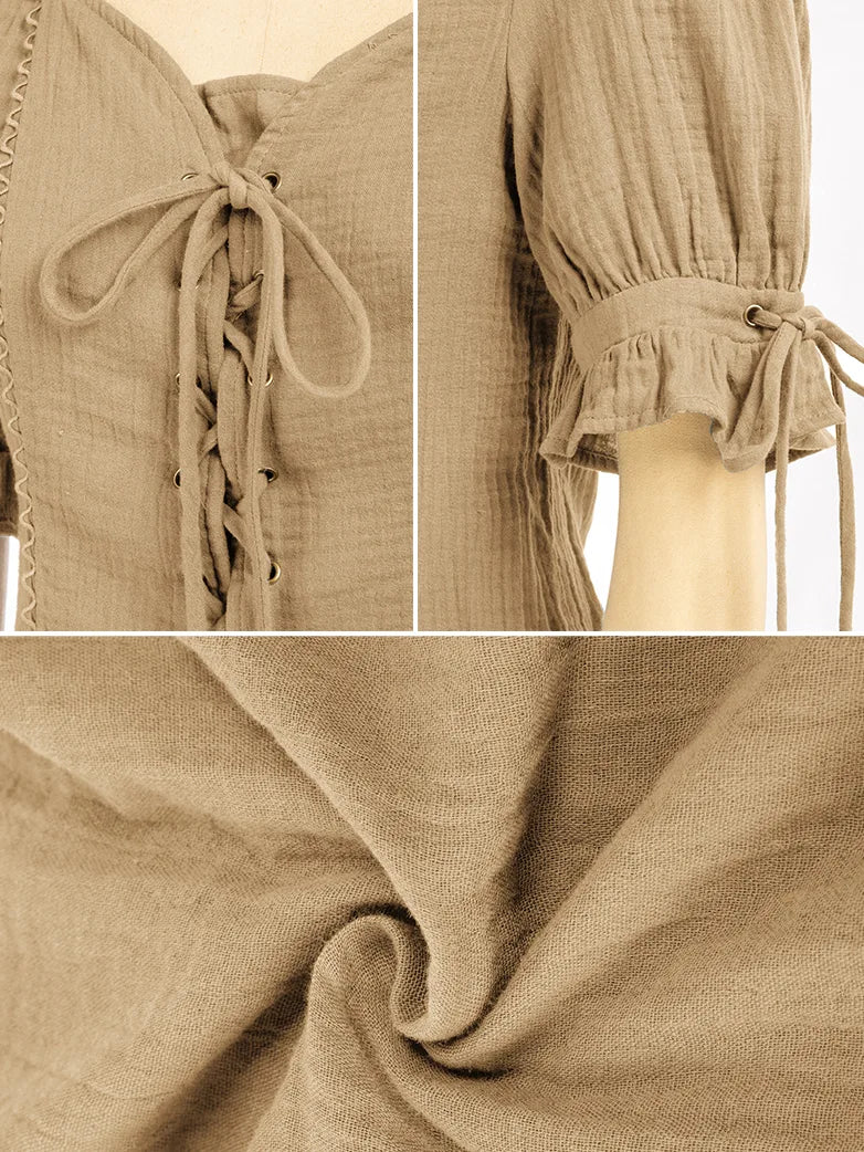 Renaissance Lace up Comfy Cotton Peasant Tops - Image 28