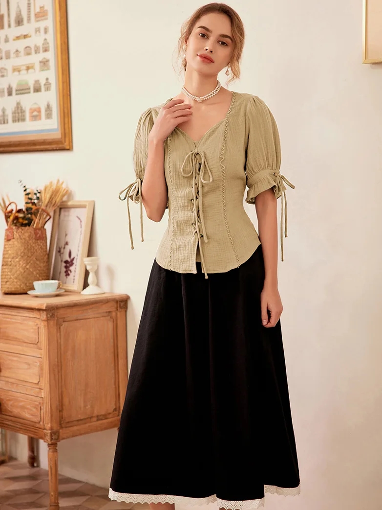 Renaissance Lace up Comfy Cotton Peasant Tops - Image 30