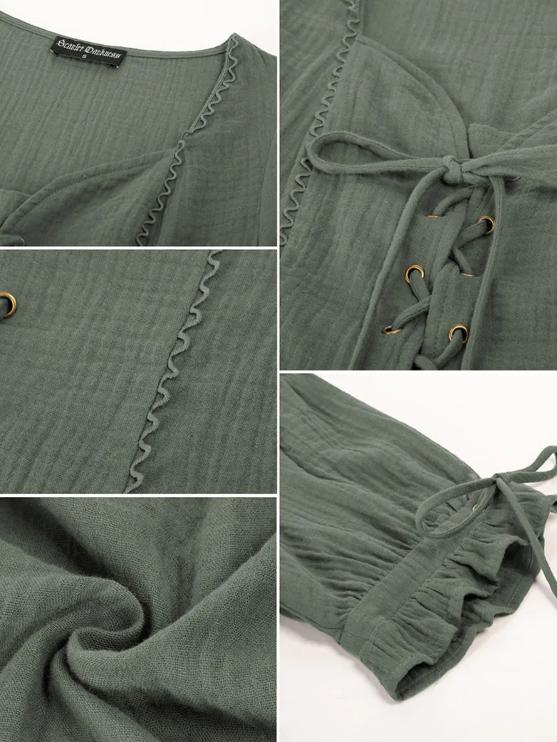 Renaissance Lace up Comfy Cotton Peasant Tops - Image 5