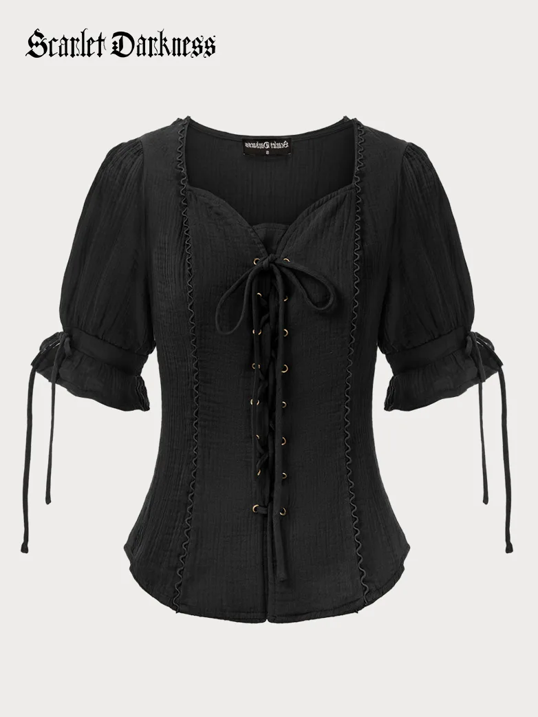 Renaissance Lace up Comfy Cotton Peasant Tops - Image 6