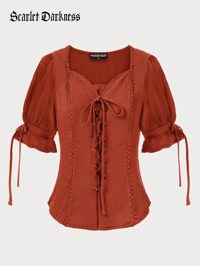 Renaissance Lace up Comfy Cotton Peasant Tops - Image 9