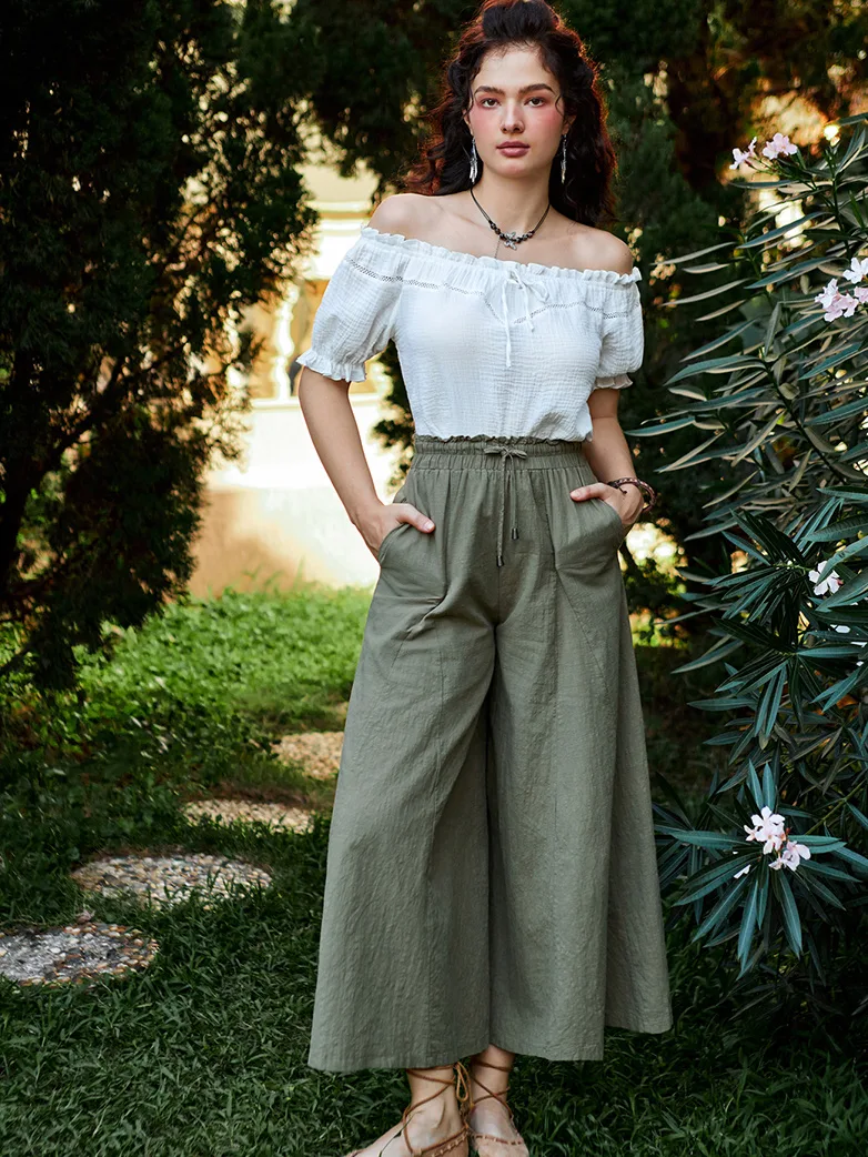 Renaissance Peasant Cotton Off Shoulder Lace-up Tops - Image 11