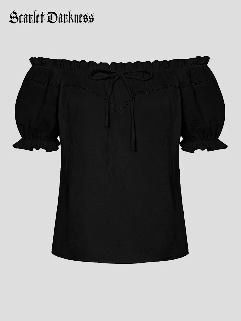 Renaissance Peasant Cotton Off Shoulder Lace-up Tops - Image 16