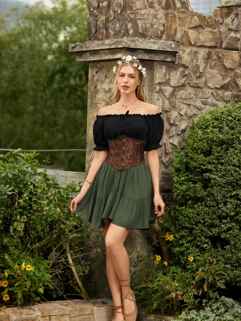 Renaissance Peasant Cotton Off Shoulder Lace-up Tops - Image 17